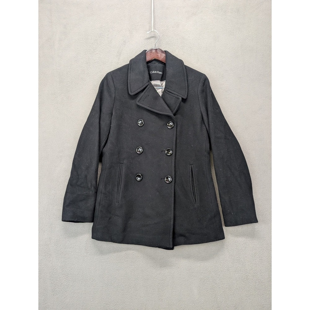 Calvin Klein Black Wool Blend Pea Coat Women's Jacket, Size Small, Excellent